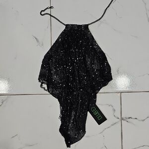 NWT Club Exx Black Sequin Halter Top
